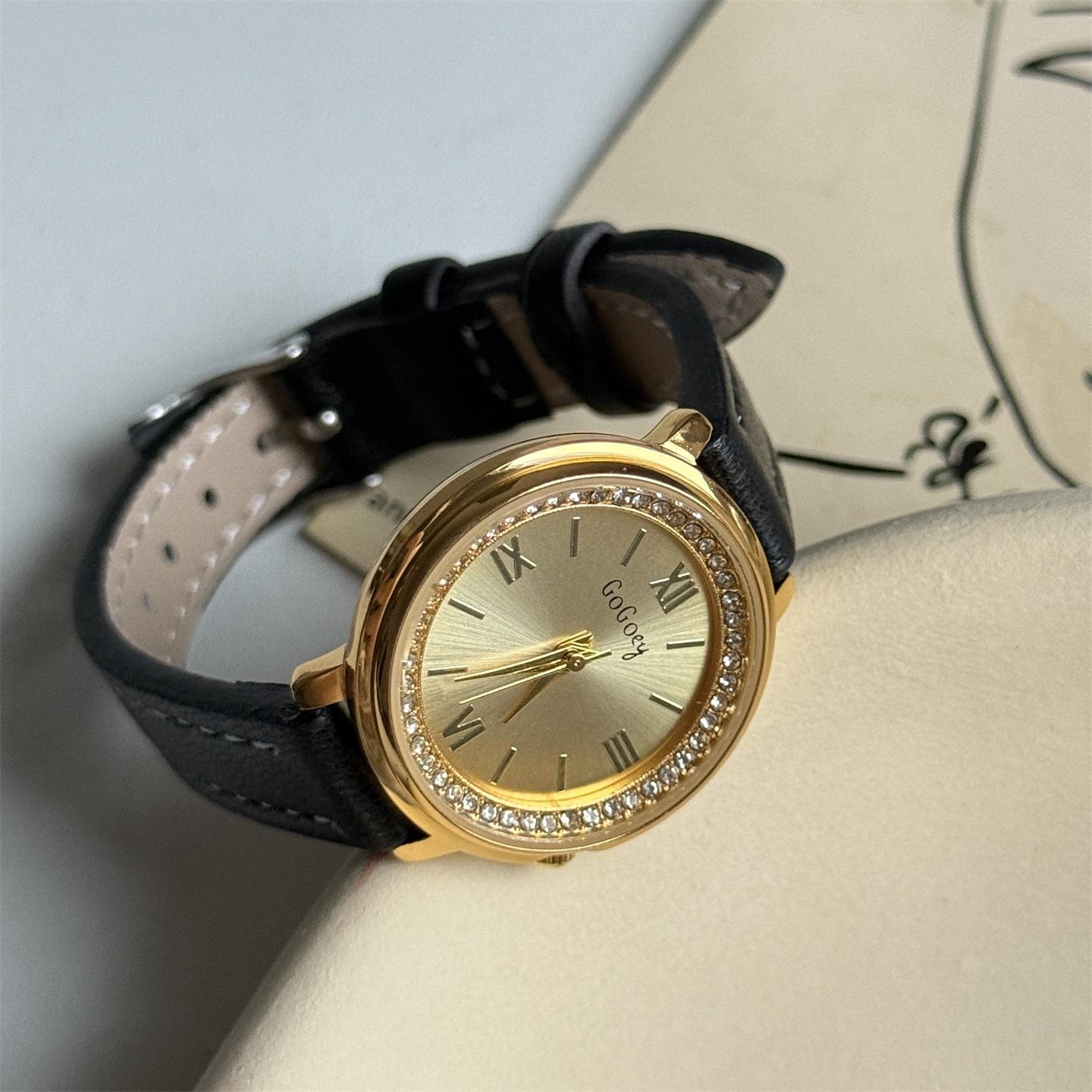 Gogoey Retro Round Small Fragrant Wind Light Luxury High-End Diamond Belt Junior High School Women S Watch