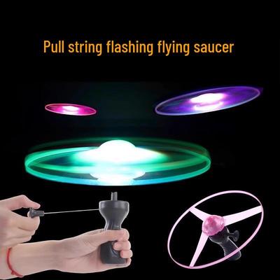 Luminous Pull-String Flying Saucer Frisbee for Kids - Glows Outdoors and Easy To Hold