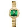 YaLaLuSi Brand Women's Luxury Gold Rhinestone Watch Green Dial Niche Design Quartz Watch Stylish Woven Metal Strap Gift Box Set