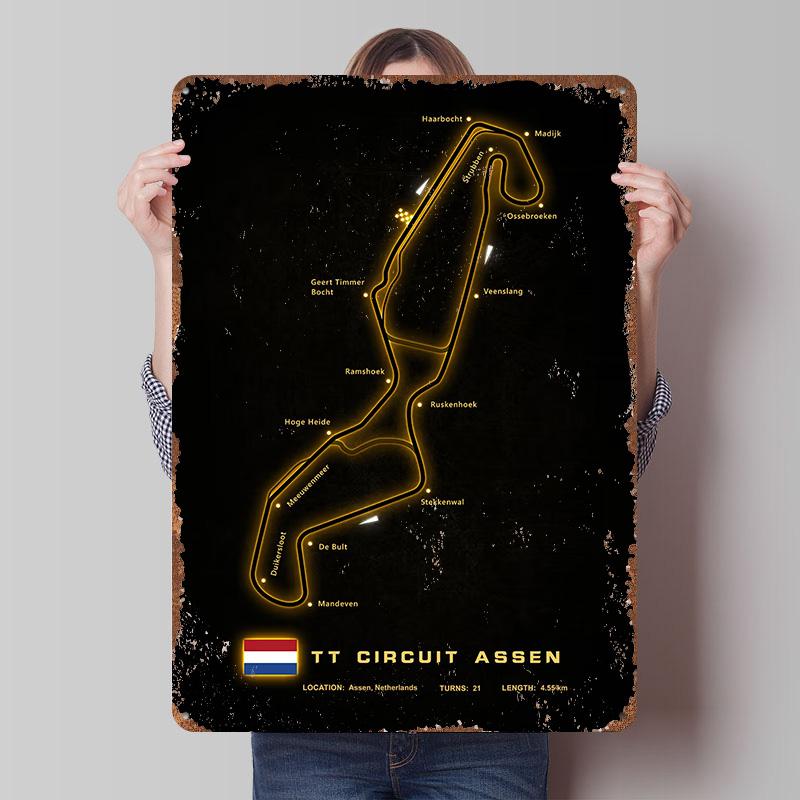 Assen Circuit Tinplate Poster Customized Wall Art Vintage Retro Metal Signs for Coffee Bar Accessories Decoration Garage Decor