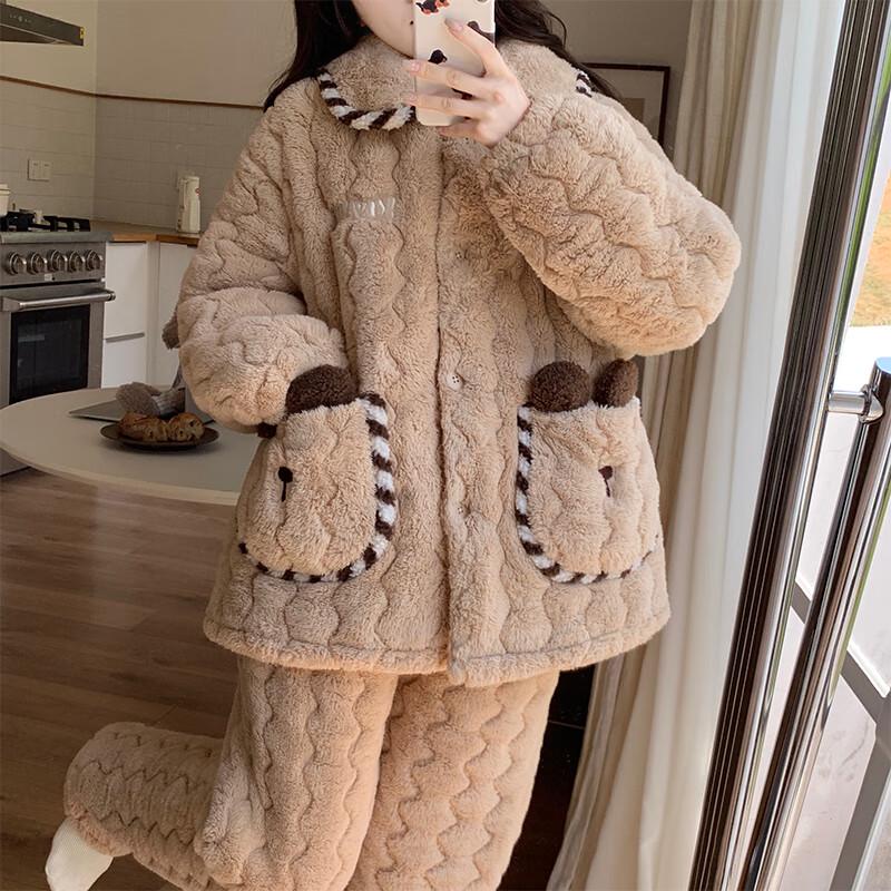 YUZHAOLIN Women s Autumn/Winter Thickened Coral Fleece Pajama Set XL