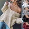 Dames Tops V-hals Lange Mouw Effen Kleur Gebreide Tops Zacht Rekbaar Losse Pasvorm Trui Lente Herfst Casual Tops