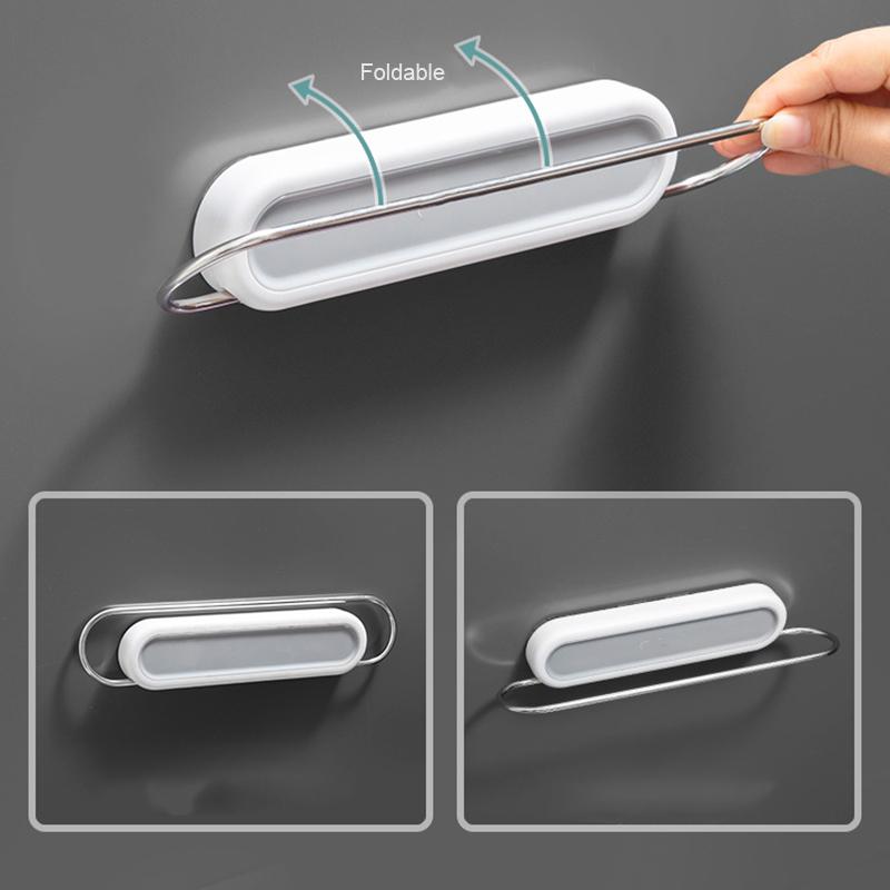 Punch-free Foldable Towel Bar Adhesive Hanging Slippers Organizer Storage Rack Door Mounted For Kitchen Shoes 46cm Long