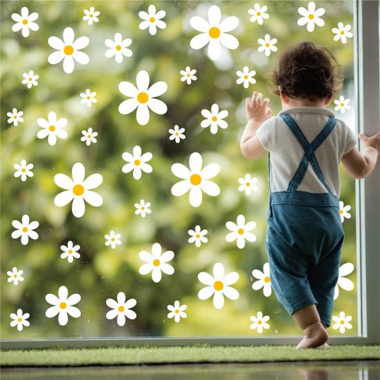 6 Sheets Flower Window Clings Cute Spring Wildflower PVC Decals Static Floral Glass Sticker for Home Office School Room Decor
