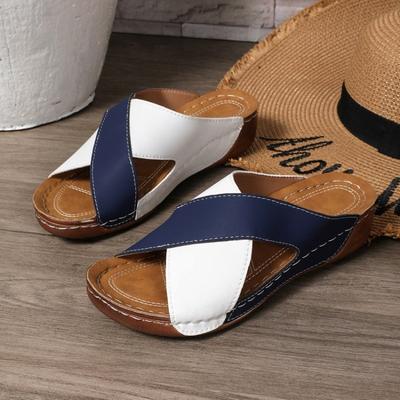 Mode Frauen Sommer Neu Mix Farbe Keilsandalen Mädchen Bequem Rutschfest Strandschuhe Frau PU Leder Plateau Römische Sandalen Mujer