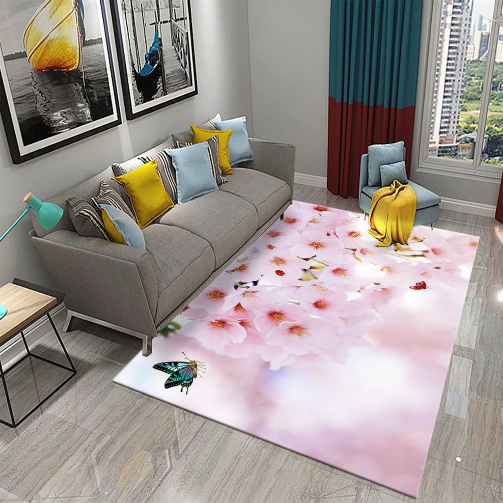 3D Pink Peach Blossom Carpet Living Room Coffee Table Area Mats Balcony Bedroom Decoration Rugs Kitchen Bathroom Anti-slip Rugs