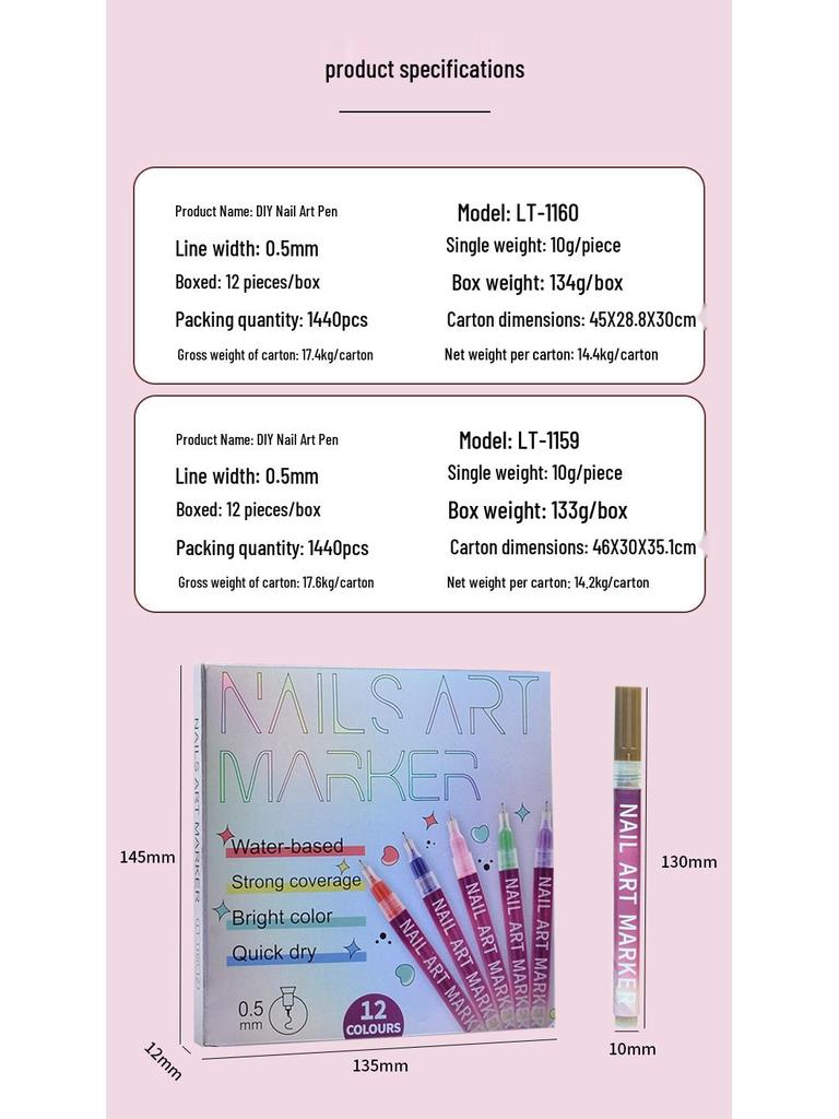 Nagelkunst Sneldrogende Waterdichte Acryl Stift Pen Set - 12 Kleuren