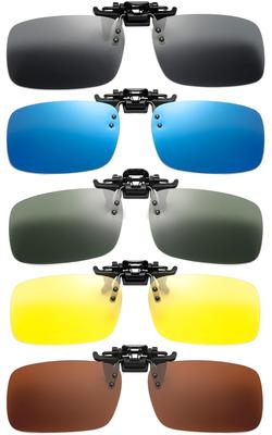 [Renjzle] Clip-on Polarized Sunglasses, 5 Color Set, Flip-up Type, UV