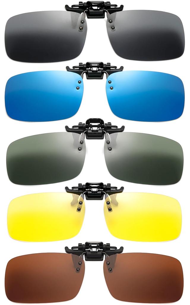 Renjzle Clip-On Polarized Sunglasses, 5-Color Set, Flip-Up Design, UV Protection, Polarized Lenses, Ultra Lightweight, for Driving, Cycling,