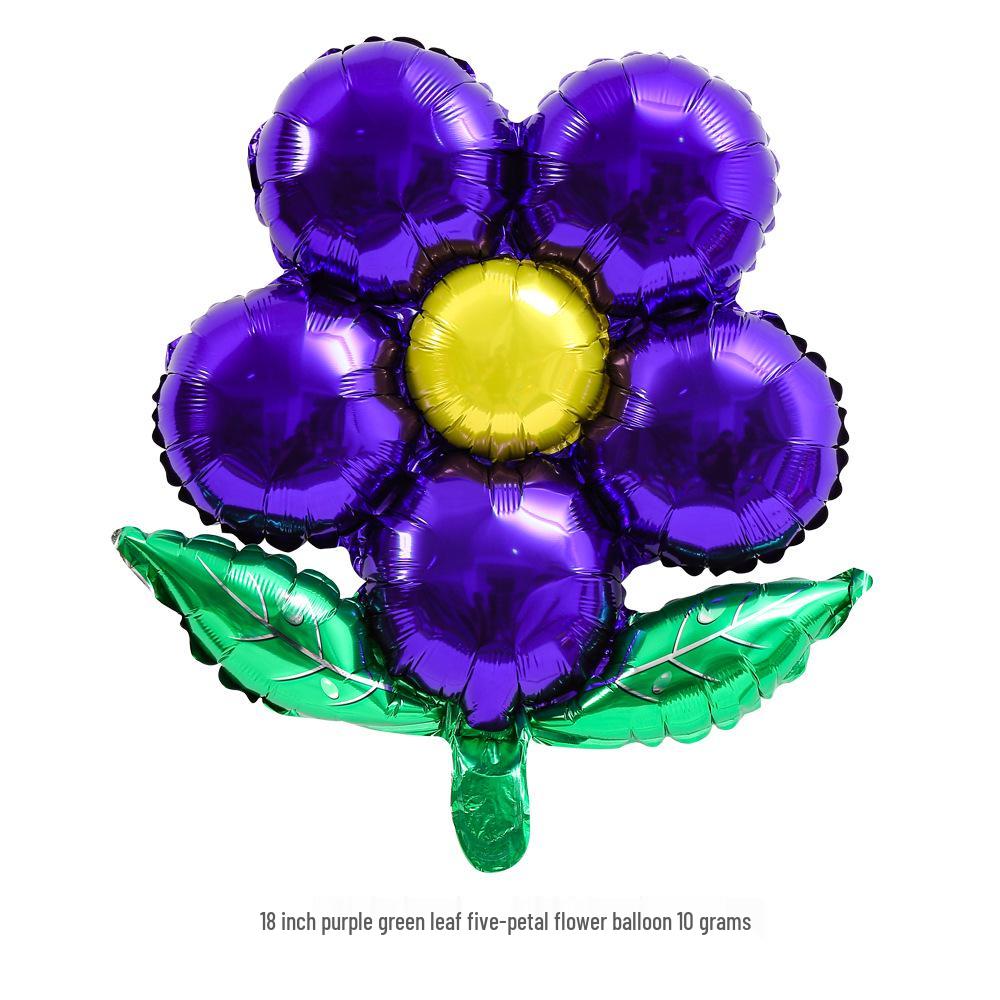 18" Green Five-Leaf Clover and Flower Aluminum Foil Balloon for Baby Birthday Decoration