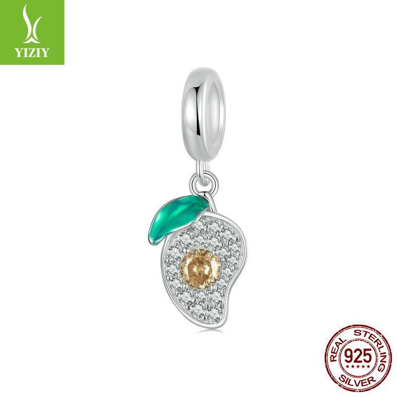 

Изысканные и забавные подвески-манго для DIY, милый инкрустированный фрукт, серебряный браслет S925 с бусинами.