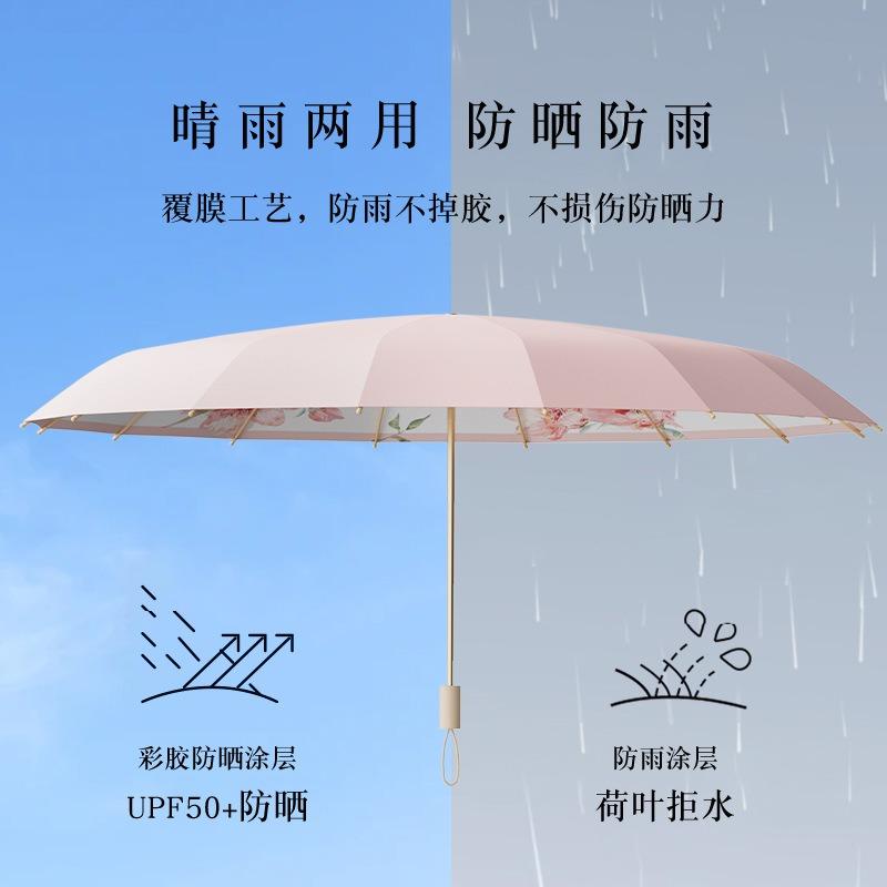 Manual 16-bone antique umbrella folded, enlarged weather and rain umbrella color glue sun protection and UV protection high-end parasol