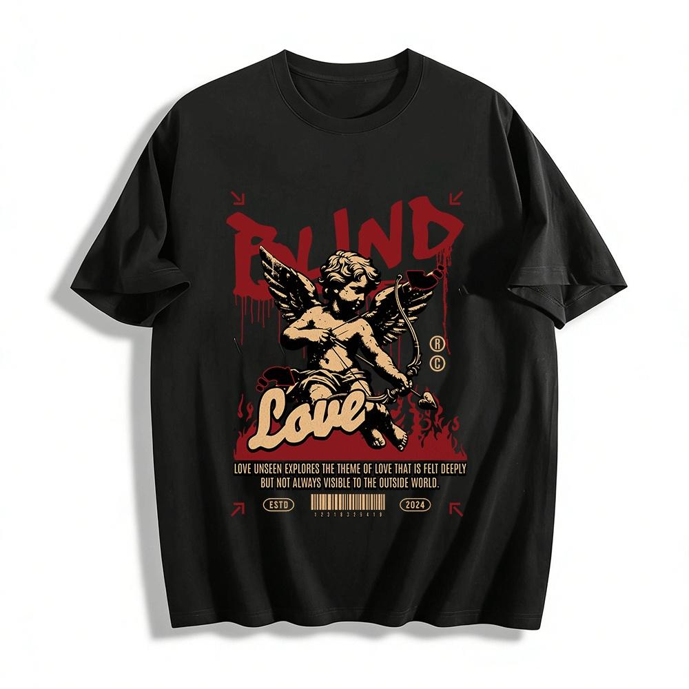 

Blind Love Cupid Graphic Tee Invisible Deep Love Themed Top Pure cotton T-shirt 6XL