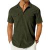 Camisa de pana americana pesada para hombre, de manga corta, holgada, para exteriores, con solapa y bolsillos de carga