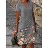 Kurzärmliges Midikleid aus Baumwollleinen mit Blumenmuster und V-Ausschnitt