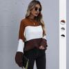Autumn and Winter New Splicing Contrasting Colors Lazy Knitted Sweater Semi-turtleneck European and American Pullover Sweater Women
