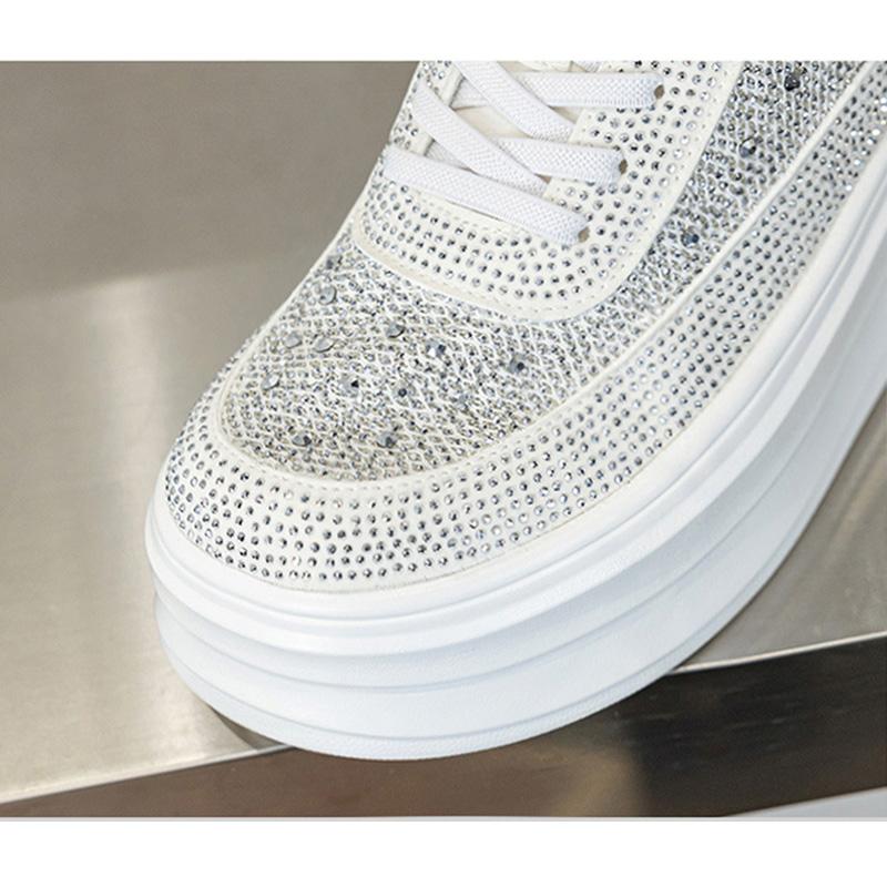 Frühling Sommer Plateau Sneaker Damen Komfort Versteckter Absatz 3cm Atmungsaktives Plateau 6cm Modische Schuhe Schwarz Weiß