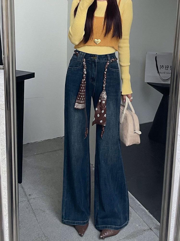 

2025 Women s High Waist Four-Way Stretch Straight Leg Micro Flare Jeans - Slimming, Versatile, Comfy Fit for Early Autumn M джинсовий синього кольору