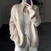 1pc Women'S Casual High Neck Polyester Sweater - Solid Color Knit Fabric Coat with Zipper, Slight Stretch, Fall/Winter Loose Fit Sweater