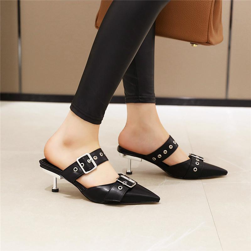 Women's High-heeled Slippers Summer New European and American Style Sexy Small Pointed Thin Heel Large Size Muller Shoes