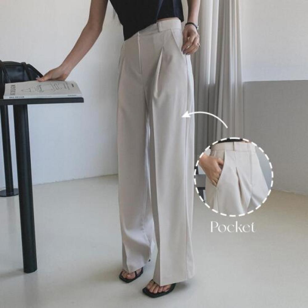 New Arrivals Open Run Large Straight Pants Pleat Semi Wide Slacks