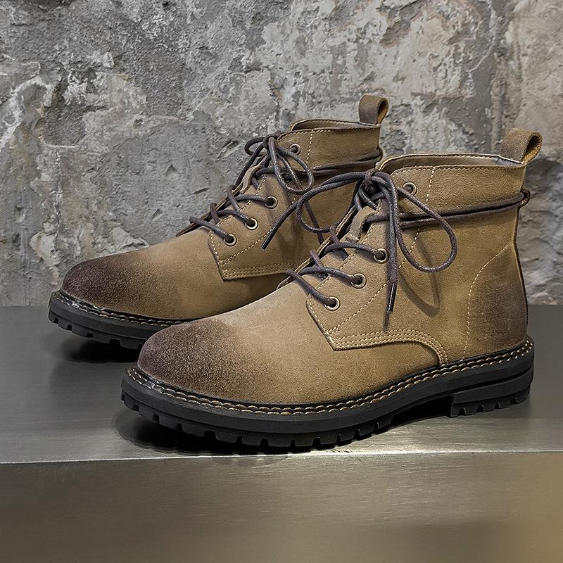 Matte leather men s boots 2026 men s boots workwear boots retro American style short boots men s outdoor short boots 38 хаки