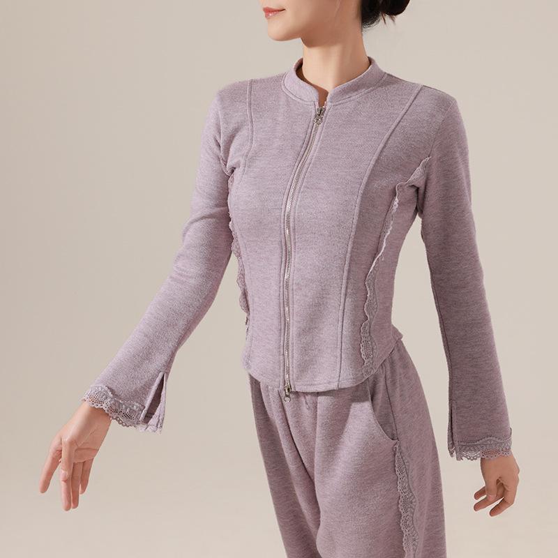 

Женский костюм для современного танца: Кардиган на молнии с круглым вырезом и воротником-стойкой, длинный рукав, приталенный крой, в комплекте танцевальные брюки Medium