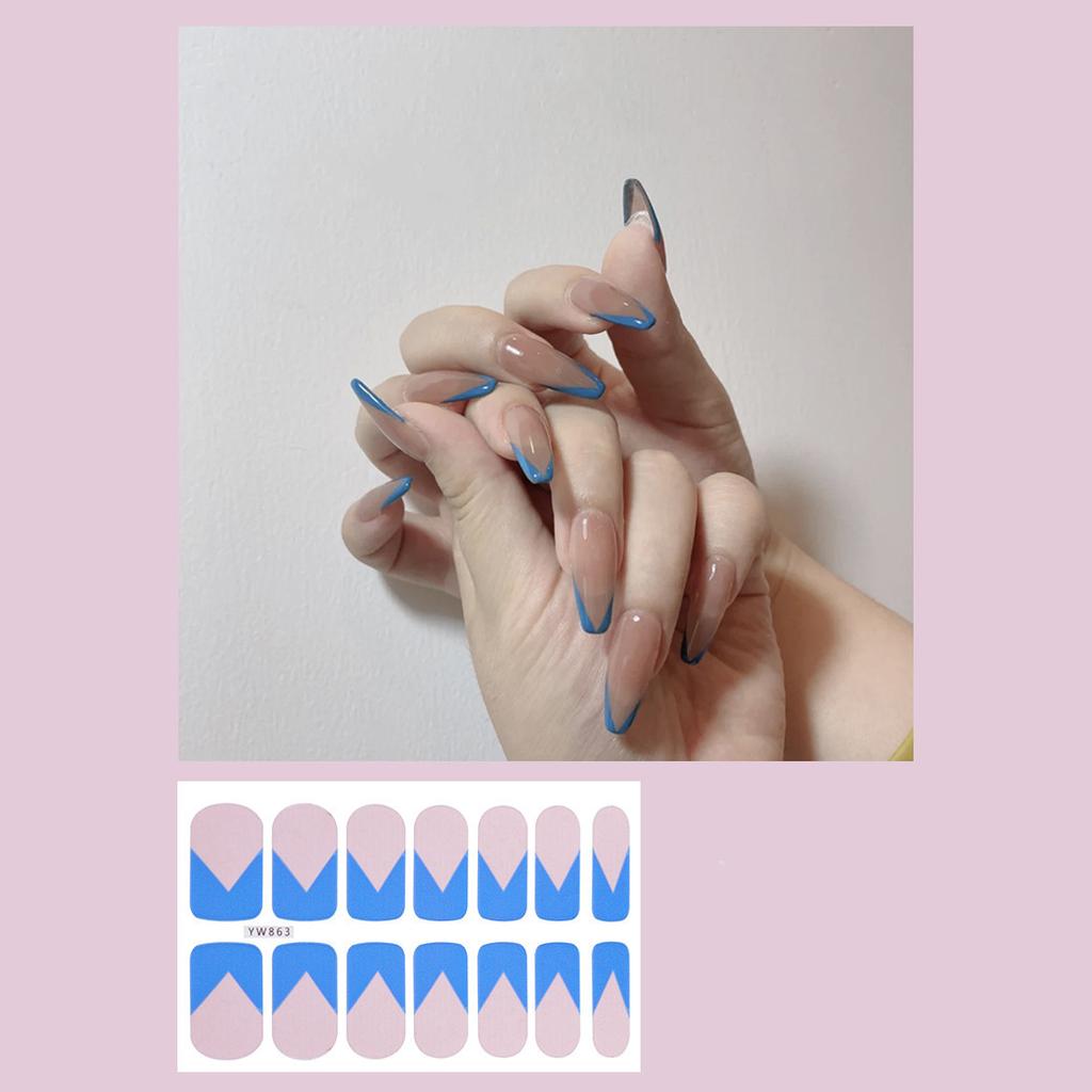 14 Stück/Blatt Drücken Sie auf den Nagel Französisch einfache gefälschte Nagellinie Nagelaufkleber fertige Maniküre Quick Nial