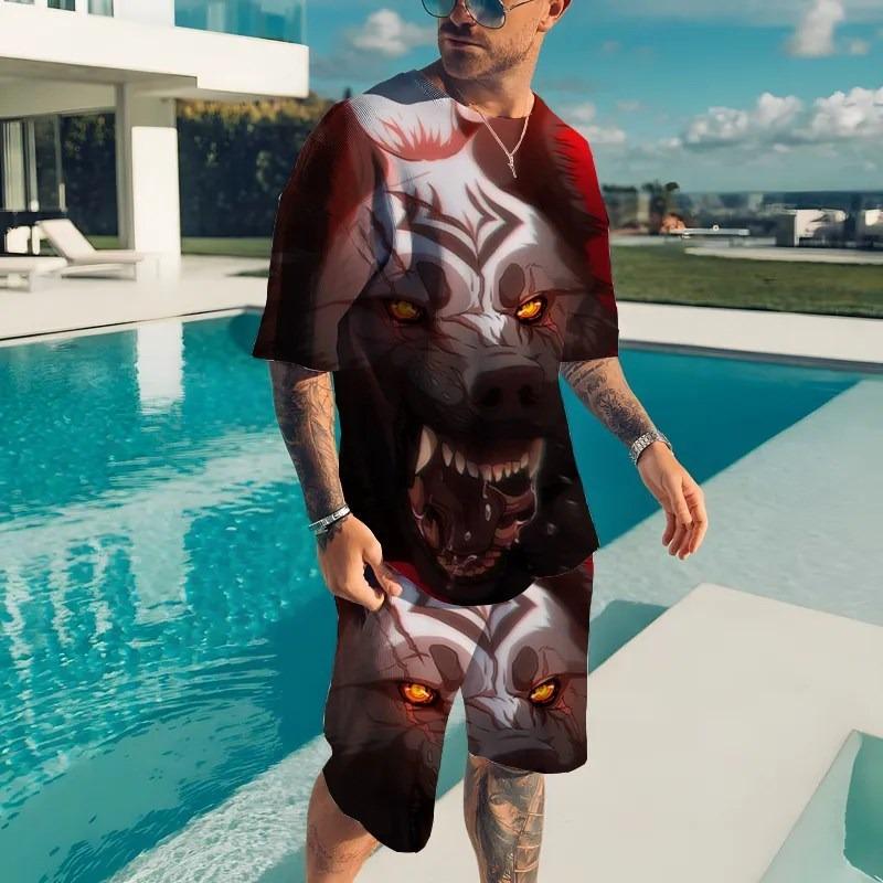 Summer New Men's Animal T-shirt Set 3D Printed Animal Pattern
