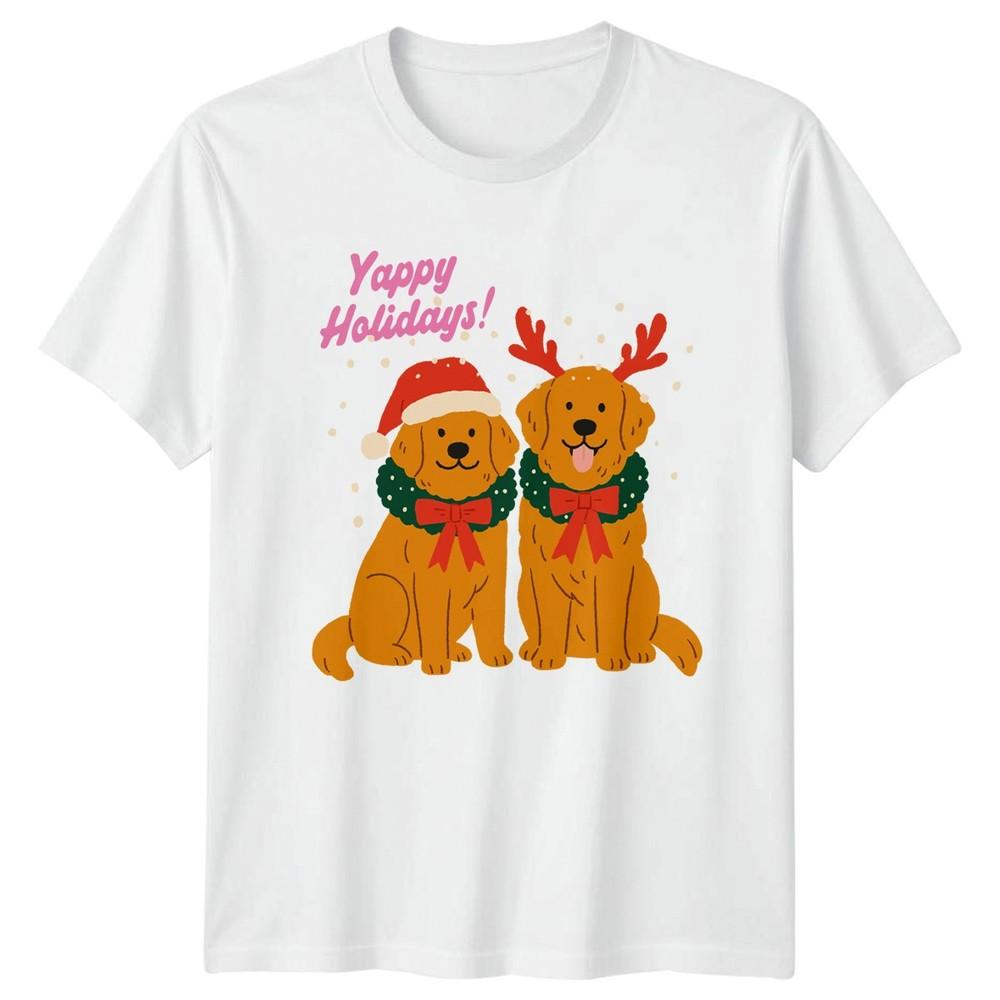 Yappy Holidays Golden Retriever Christmas Dogs Holiday Unisex Unisex Graphic Tee S