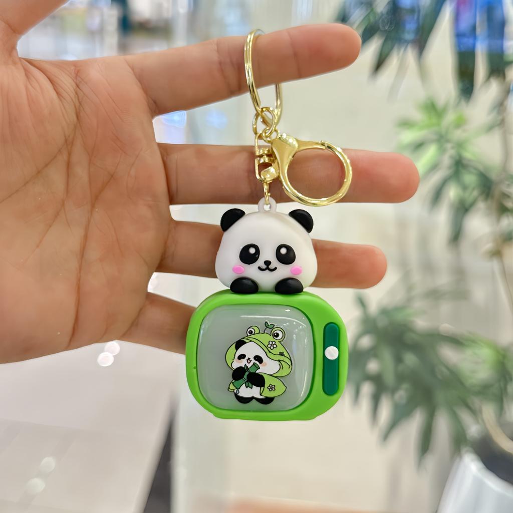 Creative cute panda TV keychain pendant couple night light key pendant car bag pendant