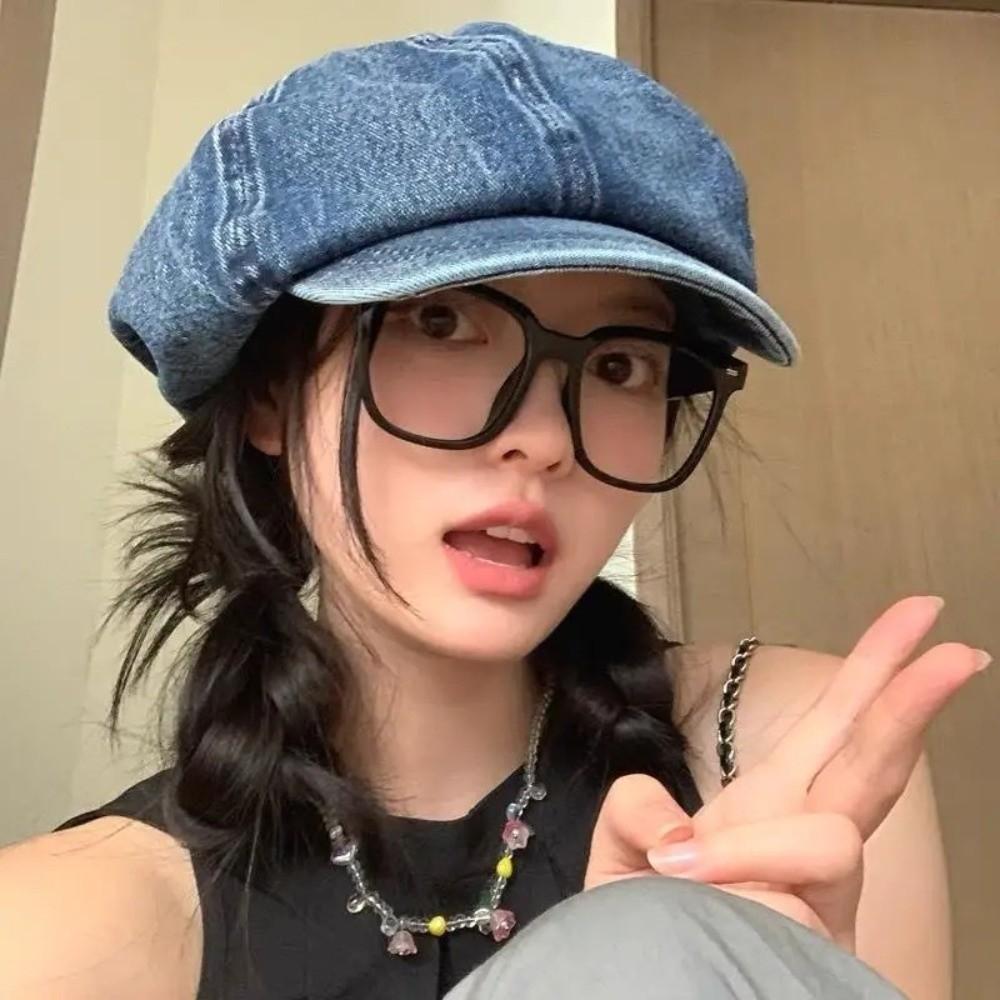 Head Circumference Denim Beret British Style Newsboy Cap Retro Denim Octagonal Hat Outdoor