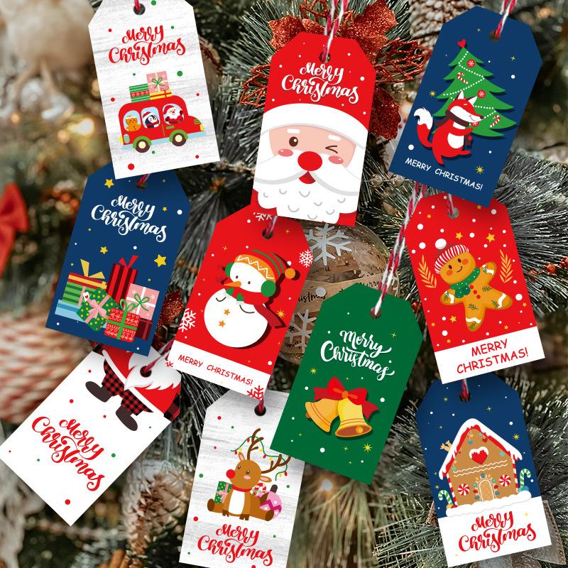 50pcs Merry Christmas Kraft Paper Tags Gift Packaging Decoration Xmas Tree Hanging Label 2024 Navidad New Year Kids Gift Card