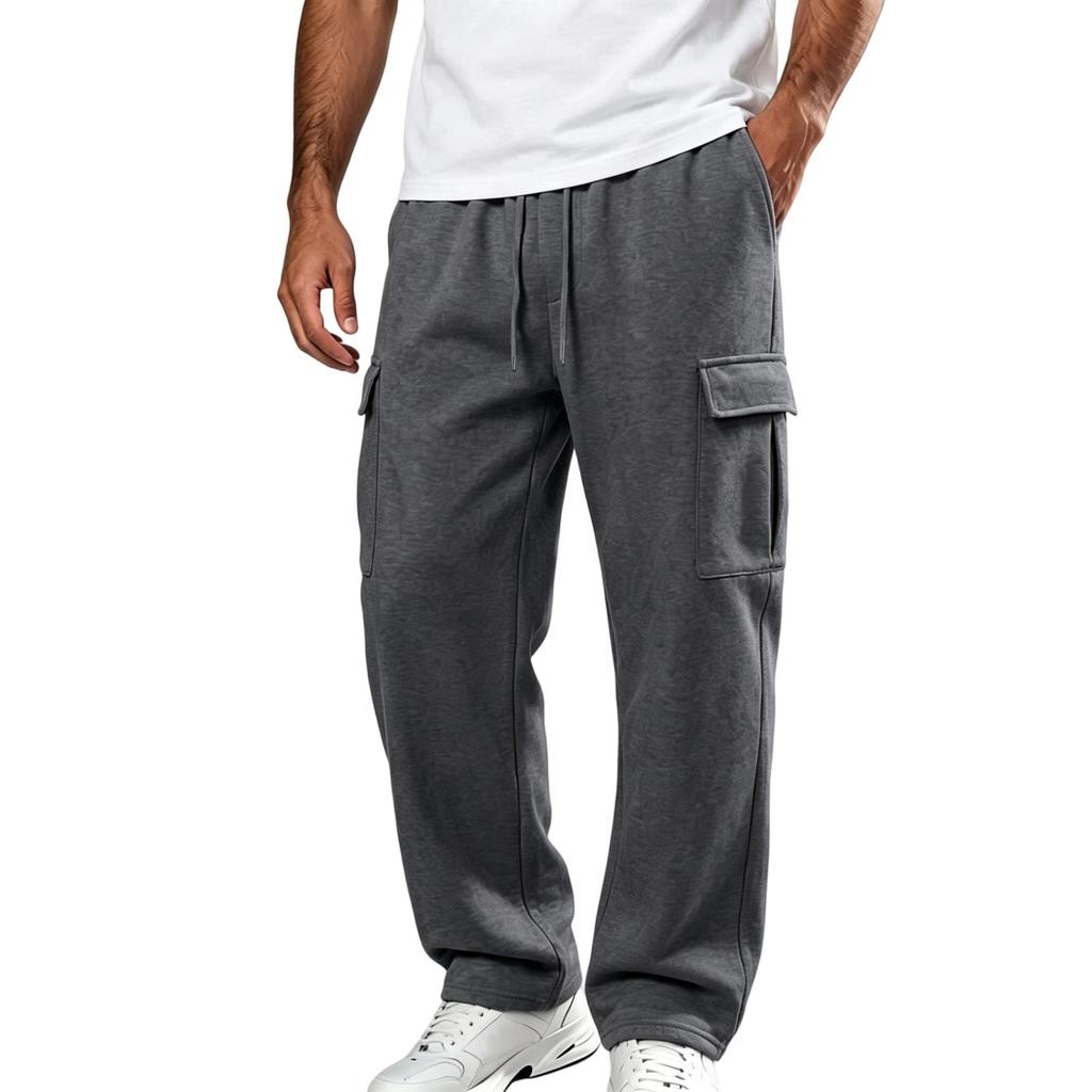 Men's Casual Loose Fit Wide Straight Leg Multi-Pocket Long Pants for Everyday Wear