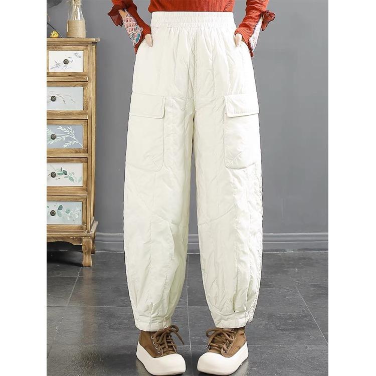 Winter New Casual Versatile Elastic Waist Covering Hips Wide Legs Warm High Waist Long Pants