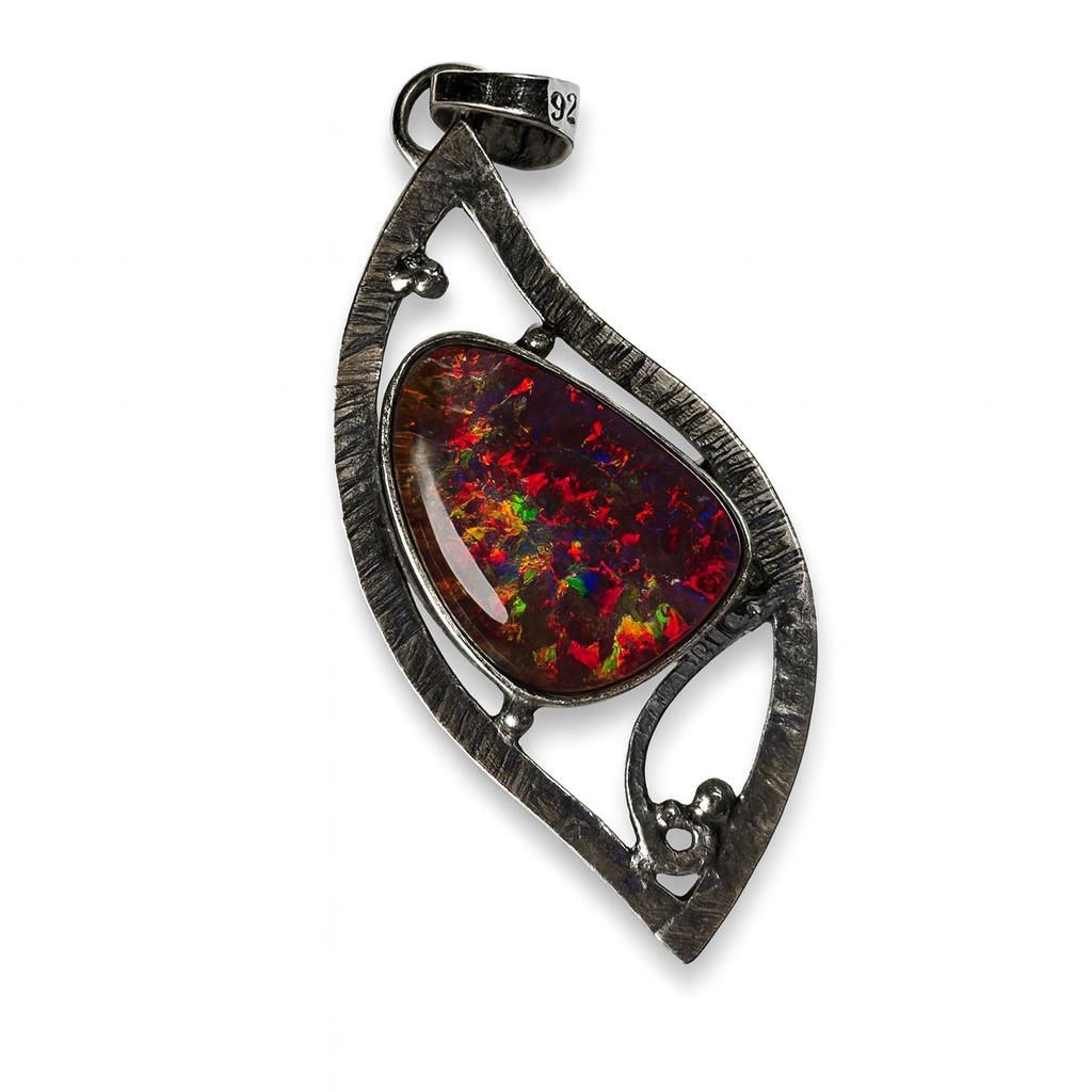 Natural Opal Pendant 28 ct Australian 925 Sterling Silver Oval Cut October Birthday Birthstone