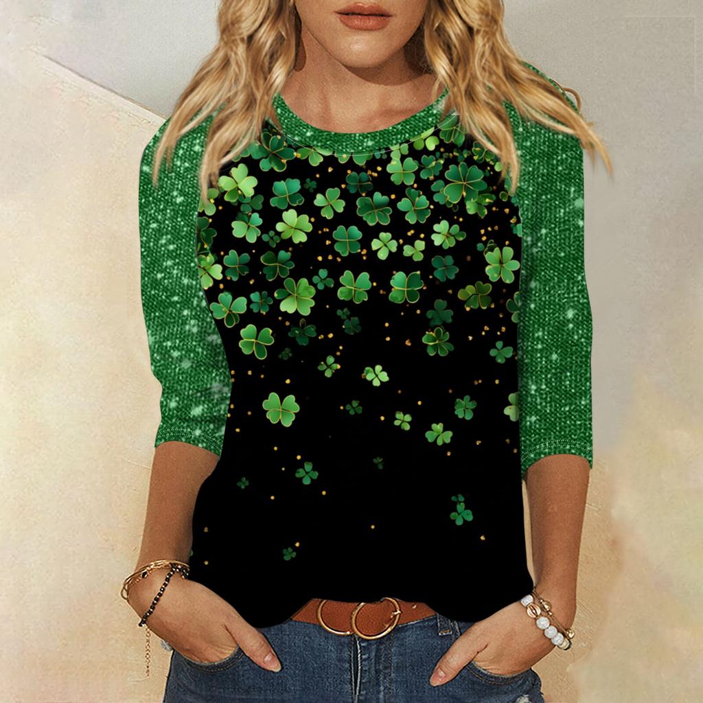 Damer St. Patrick's Day-tryck Rund hals Trekvartsärm Topp