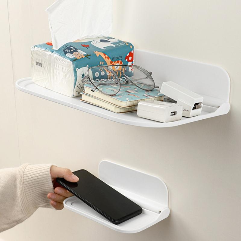 Foldable Plastic Shelf Stick on Wall for Kitchen Bathroom Many Place Extra Storage Needed Wall Mounted Bedside Shelves