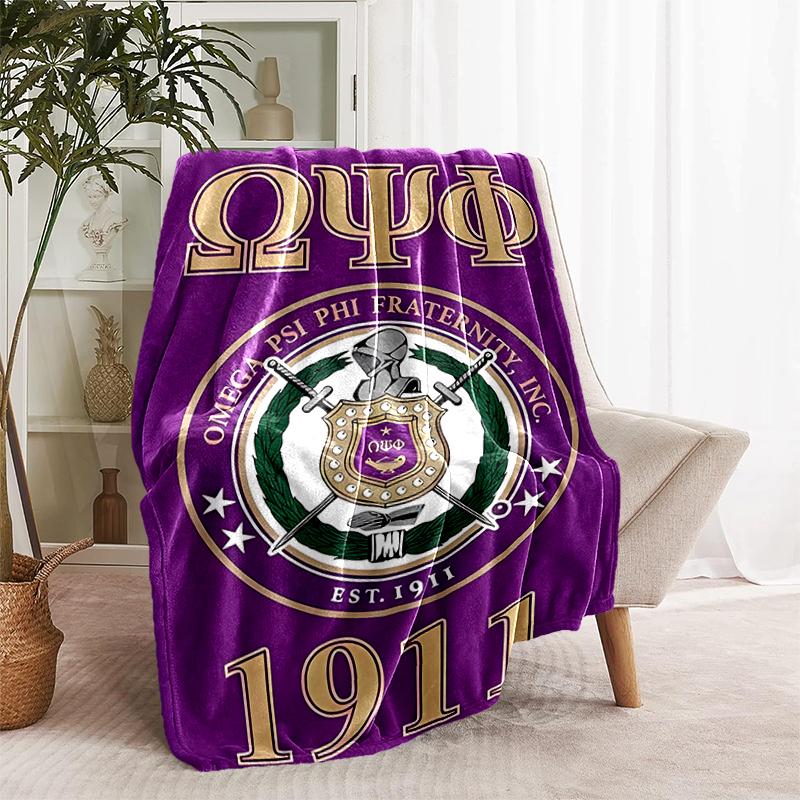 1pc Blanket Omega Psi Phi logo1 Print Design, Lightweight Blanket for Sofa, Bed- Soft &Warm, Gift for All Seasons like Christmas, Halloween