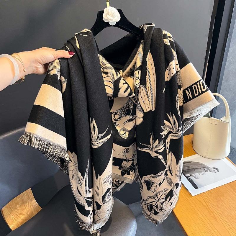 2024 New Scarf Women's Printed Butterfly Fashion Aging New Autumn and Winter Large Square Scarf ,Thickened To Keep Warm Student Shawl Cloak