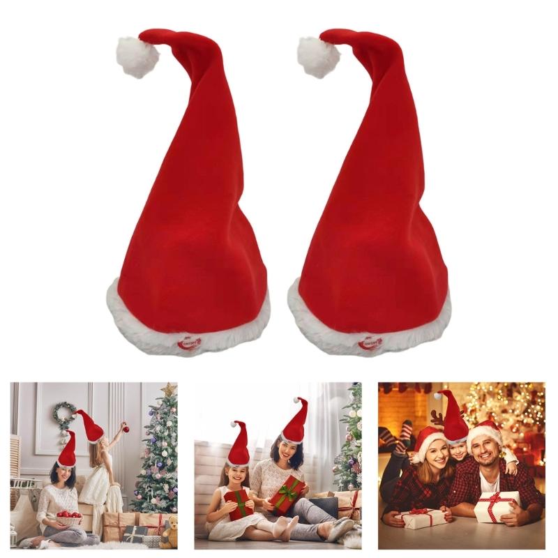 Electric Dancing Santa Hat Battery Operated Singing Holiday Headwears with Comfortable Fit for Children and Parent J0MC