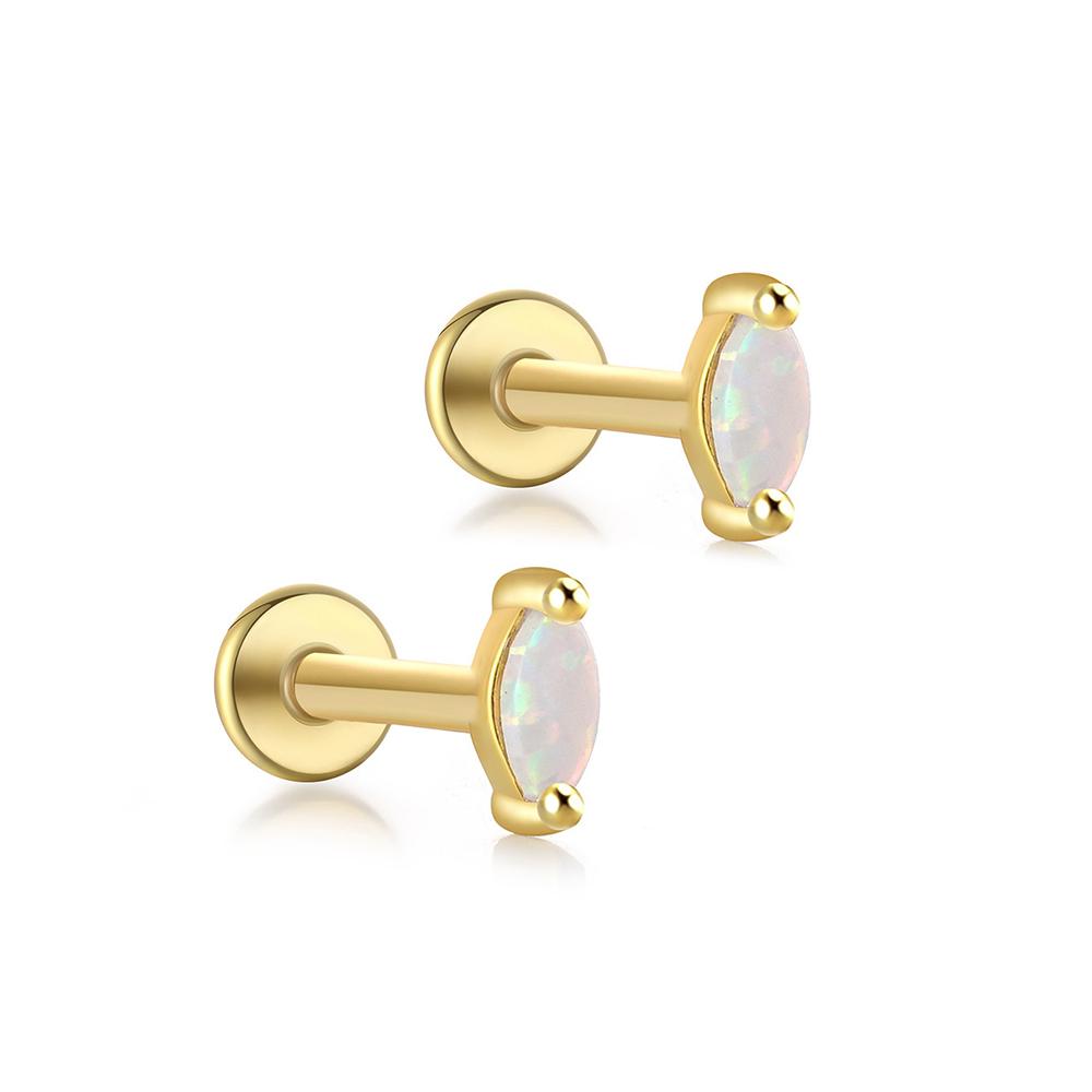2 Pezzi Orecchino Piercing Minimalista in Acciaio Inossidabile con Opale per Donna Raffinati Piccoli Borchie a Corona Orecchino Cartilagine Gioielli per il Corpo Regalo