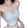 Summer New Pure Desire Wind Hot Diamond Mesh Splicing Neck Vest Women's Off-the-shoulder Design Slim and Thin Short Top