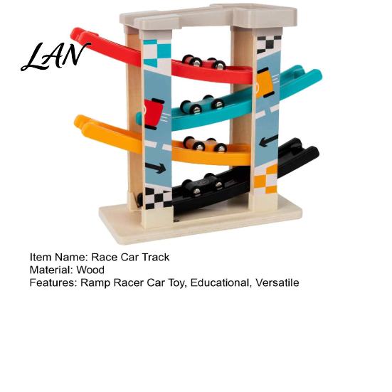 STEM Activity for Kids Wooden Ramp Racer Car Toy, 4 Numbered Mini Cars And Parking Lot Sturdy Design, Development Hand-eye Coordination Glider