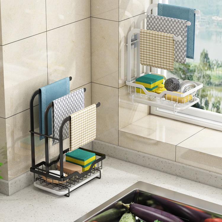 Hoher und niedriger Stangen-Kleiderständer Küchenregal Nicht perforiert Arbeitsplatte Wandmontiert Schwamm-Abtropfgestell Spüllappen-Aufbewahrung