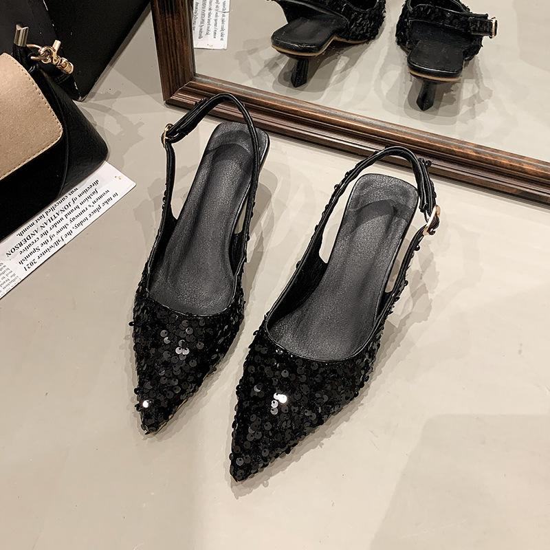 Premium sense versatile sandals summer 2025 new temperament bag head sandals sequins shallow mouth pointed sandals