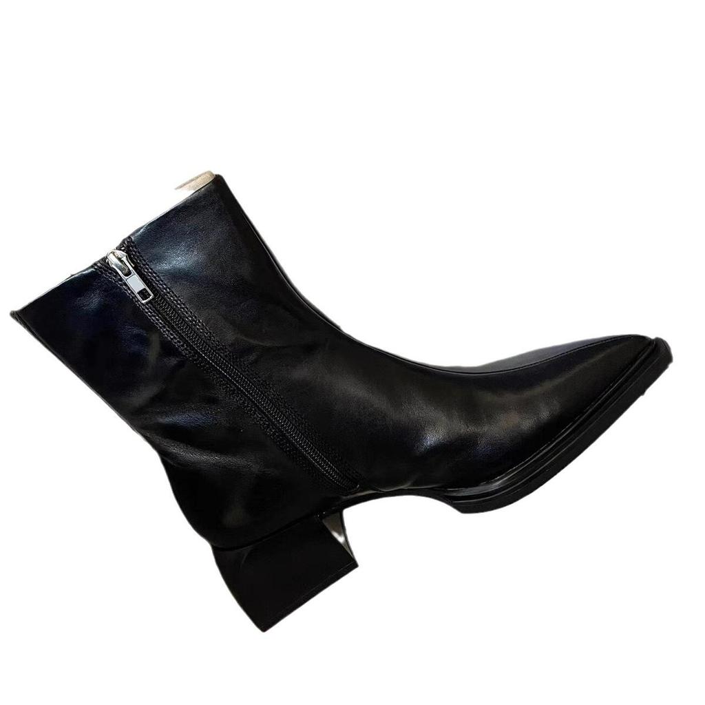British style senior sense pointed head thick heel thin boots short boots Martin boots women's 2025 new side zipper medium boots
