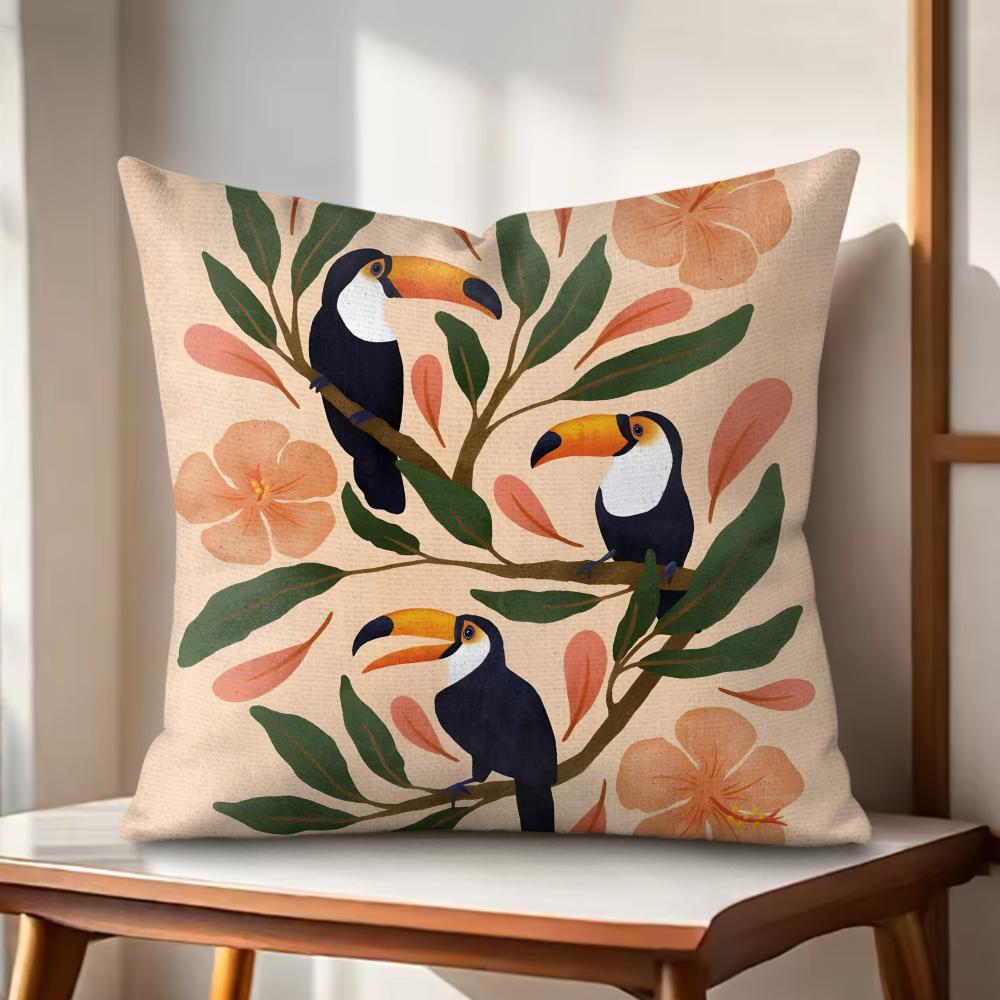 Toucan Cushion Cover Natural Linen Organic Fabric DoubleSided Printing Couch Pillow Covers Home Decor Gift
