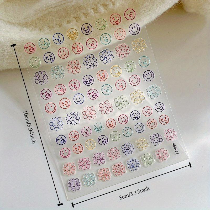 Adesivos de Unha de Expressão Fofa, Decalques de Decoração de Unha com Relevo 3D de Flor de Girassol, Adequados para Arte de Unha Feminina