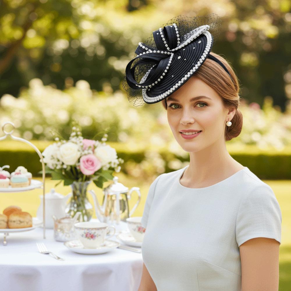Bowknot Design Fascinator Hat Rhinestone Studded Derby Fascinator Church Sunday
